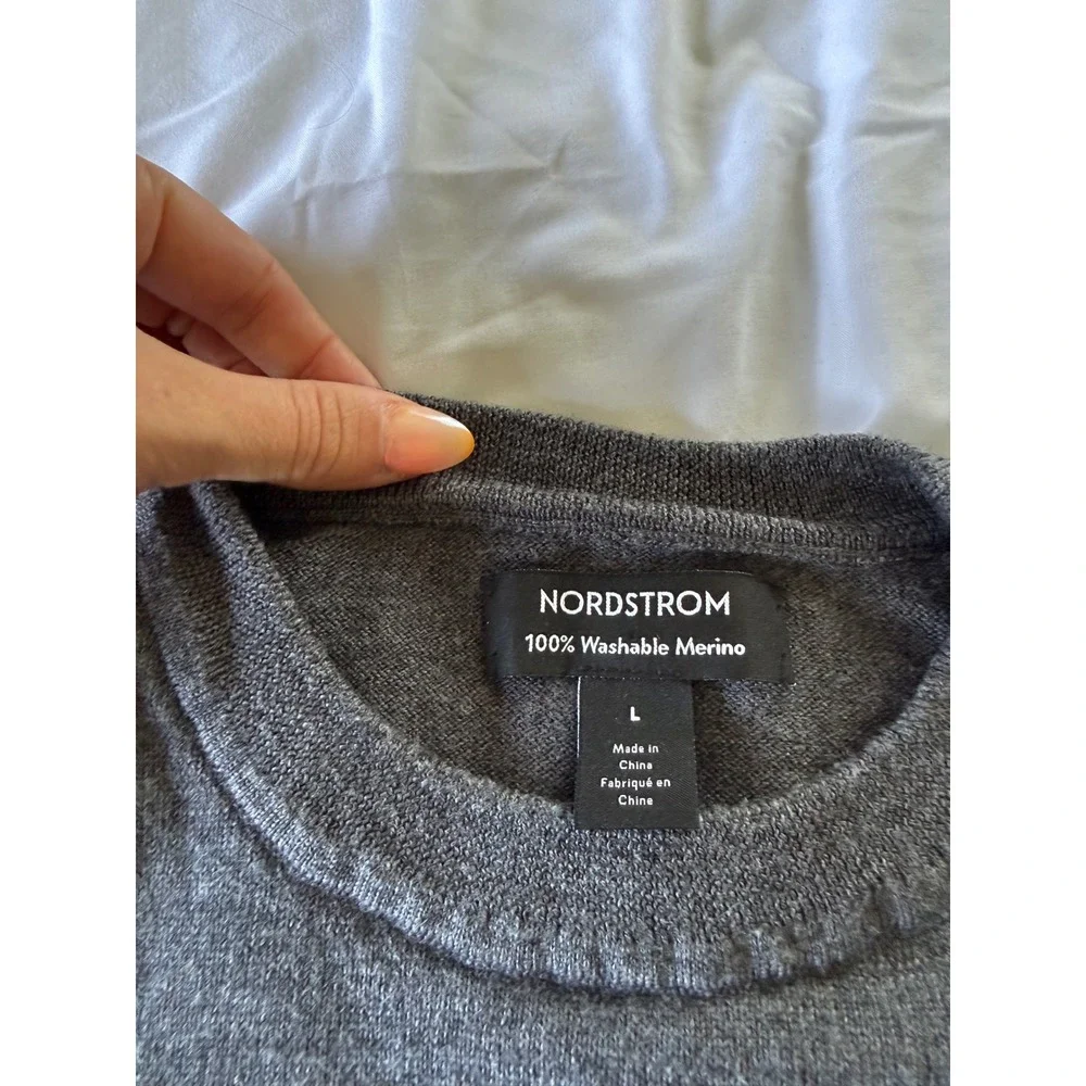 Nordstrom Washable Merino Wool Crewneck Sweater Charcoal Gray Large